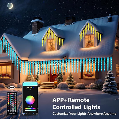 Smart Icicle Lights Outdoor Waterproof, 33FT 20Tubes 100LEDs Christmas Lights, Remote & App Control with 16 Millions Colors and 105 Color Modes, for Holiday,Roof,Tree,Patio,Xmas Decor