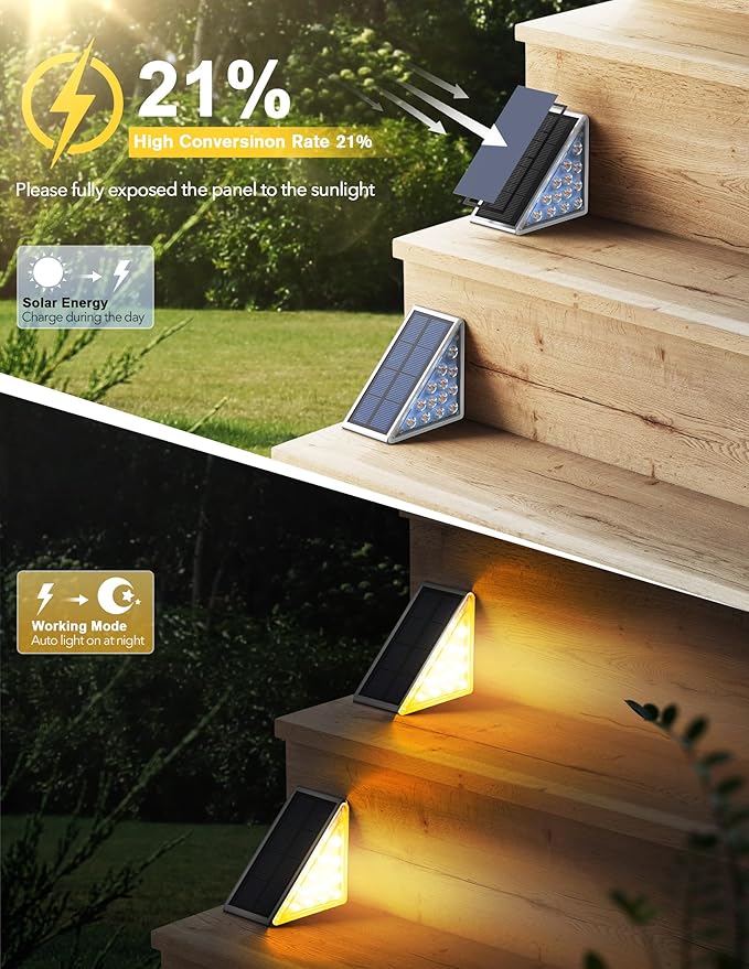 LED Solar Step Lights Waterproof Outdoor Stair Lights, Warm White Solar Deck Lights IP67 Solar Decoration Lights | Lumora