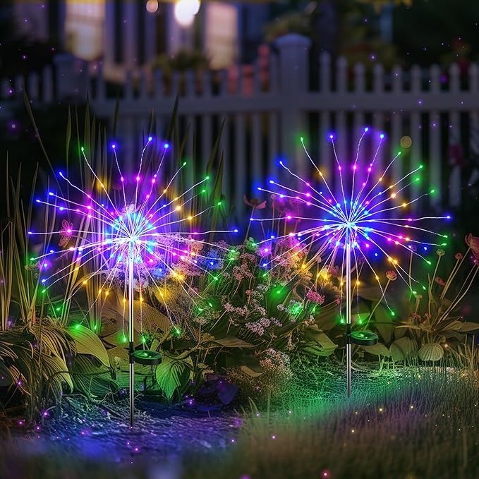 Solar Garden Lights Outdoor Decor: Fireworks Light Waterproof for Yard Decorations Outside - LED Fairy Sparklers Firework Lighting for Patio Decorative - Easter Birthday Home Gifts for Grandma Mom
