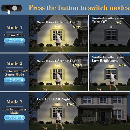 Outdoor Solar Powered Wall Sconce Lights Dawn to Dusk 8.2" H White Motion Sensor 3 Lighting Modes for Porch Garage House Patio Shed Barn Door Yard Outside Decorative Waterproof -2 Pack
