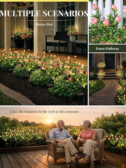 GIGALUMI Solar Garden Lights with Gardenias, LED Garden Decor Carefree Solar Flowers Outdoor Waterproof, Yard Decorations Outdoor, Allergy-Free, Everlasting Light up Flowers for Yard Patio (Set of 2)