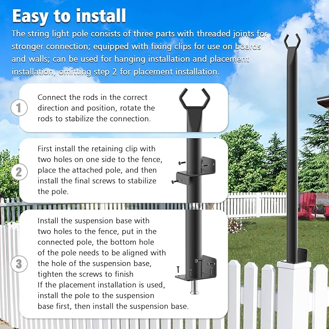 2 Pack 5Ft String Light Poles,Outside String Lights,Outdoor Light Poles,Metal Poles Stand for Patio,Backyard,Deck