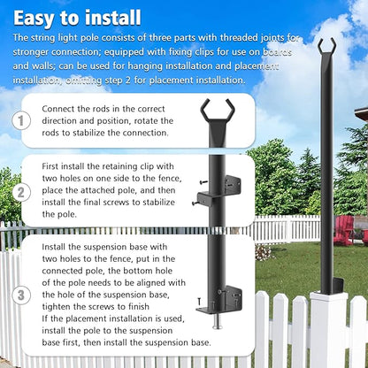 2 Pack 5Ft String Light Poles,Outside String Lights,Outdoor Light Poles,Metal Poles Stand for Patio,Backyard,Deck