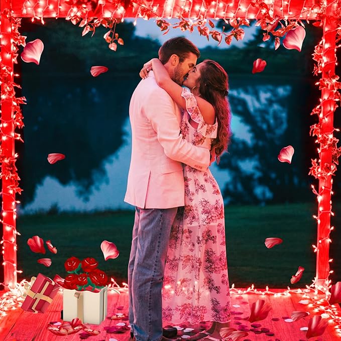 JMEXSUSS 33ft 100 LED Red Valentine Lights, Connectable 8 Modes Valentine Room Light Indoor Plug-in, Clear Wire Red Christmas String Light Outdoor Waterproof for Xmas Bedroom, Party