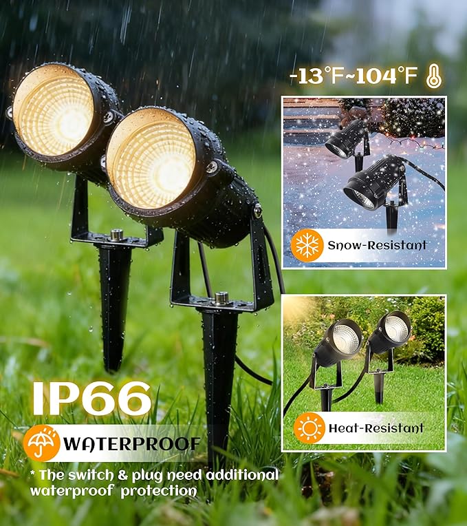 12W Landscape Lighting, IP66 Waterproof Spotlight with 6.6Ft Cable + Plug+ Switch - Outdoor Security Flood Light | Lumora