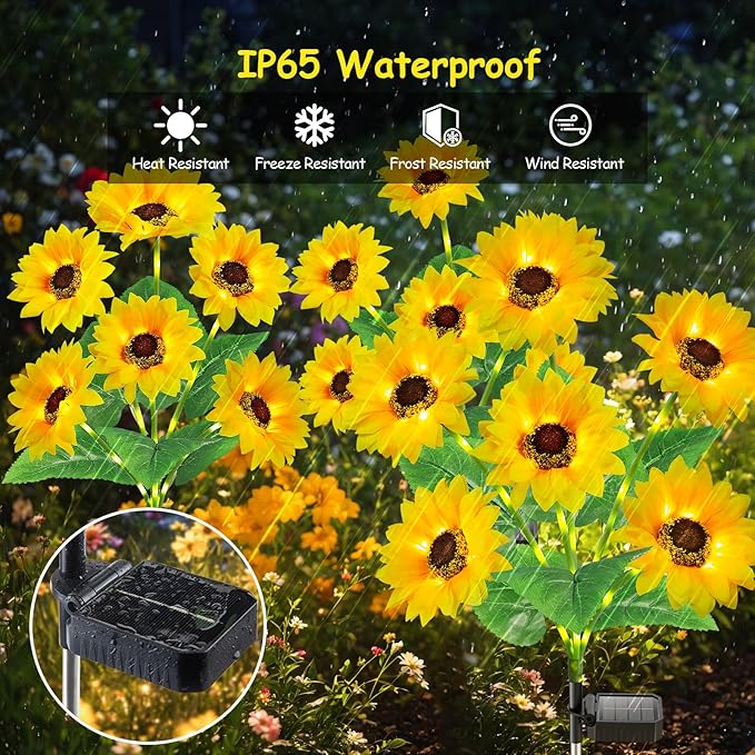 GARPAR Solar Garden Lights Outdoor, Upgraded 3 Pack with 18 Bigger Solar Sunflowers, Auto On/Off Lifelike Garden Decor, Bright Waterproof Outdoor Decorations for Yard Patio