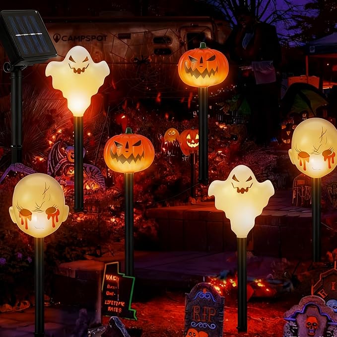 6 Pack Halloween Decorations Outdoor Solar Stake Lights Halloween Lights Waterproof for Garden Patio Yard Pathway Grave Lawn Porch Party Decor(Purple Ghost)