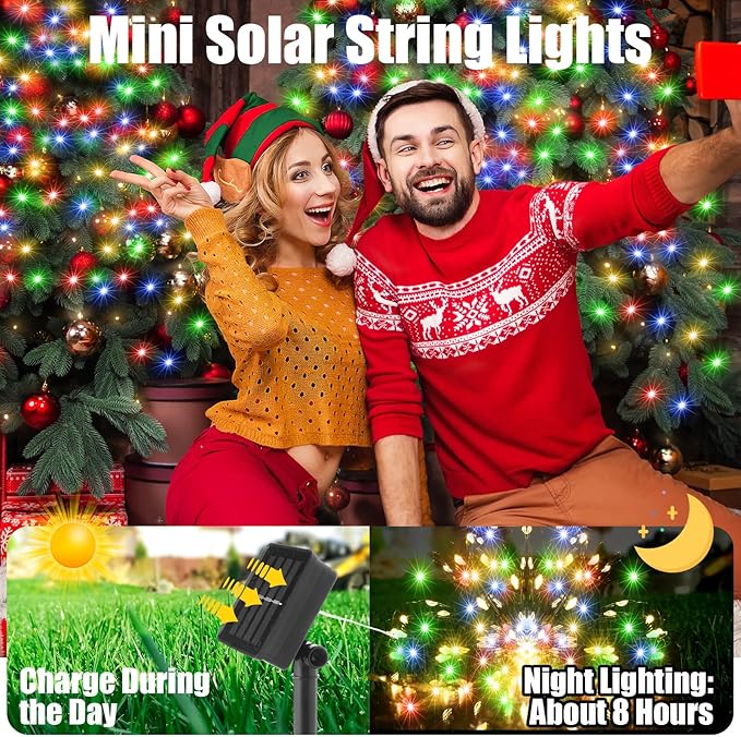 12 Pcs Solar String Lights Solar Mini Teeny Tiny Fairy Firefly Twinkle Light Waterproof 16ft 50 LEDs Garden String | Lumora