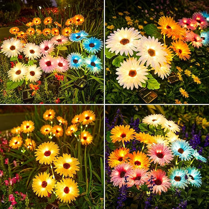 WdtPro Solar Lights Outdoor Garden Decor, 4 Pack Garden Lights with 16 Glowing Daisy Flowers, Solar Flowers Outdoor Waterproof for Outside Yard Patio,Gifts