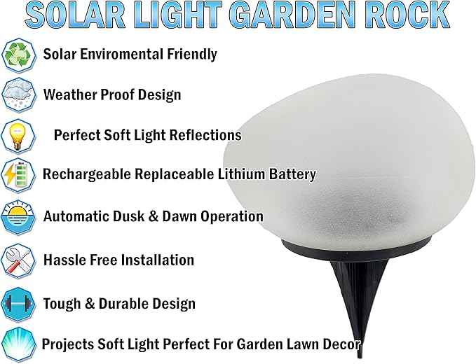 Sale Solar Rock Pathway LED Lights Waterproof Cobblestone Shape Garden, Stair Yard Decor - Cool White Pave Stone Markers - Durable and Energy Efficient - 1pc