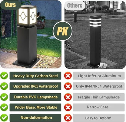 Landscape Path Lights 24" IP65 Waterproof Bollard Lights, Heavy Duty Steel Stable Widened Base E27 Lamp Holder, Modern Outdoor Path Lights Bollard for Lawn, Patio, Courtyard, Driveway, Lozenge 1pack
