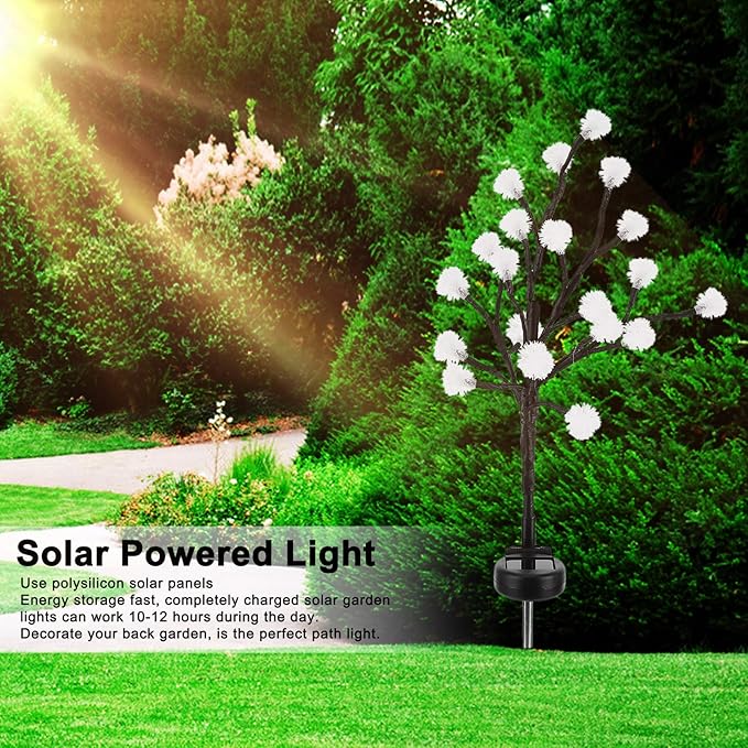 2 Pack Solar Garden Lights Outdoor, Water Proof 20LED Solar Powered Fairy Lights Dandelion Lamp Solar Lights Outdoor Decor for Outside Patio, Lawn, Garden, Yard (Warm Light)