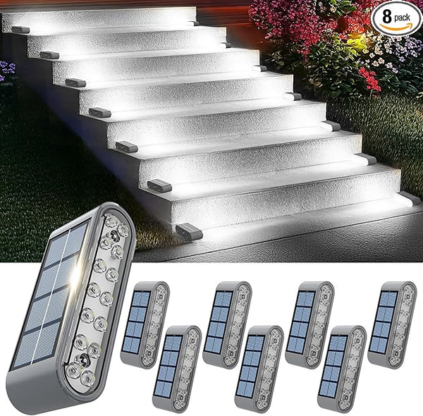Solar Step Lights for Outside, 8-Pack Stair Light Outdoor Waterproof IP67, 14 LED Cool White Light Solar Powered | Lumora