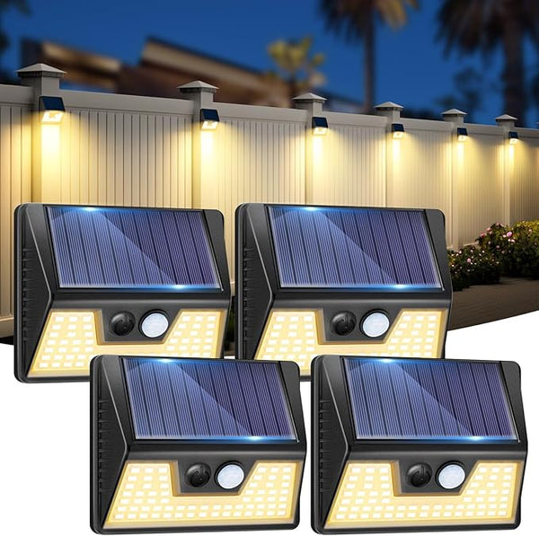 4 Pack Solar Fence Lights, Waterproof Motion Sensor Deck Outdoor, Warm White LED Outside Wireless for Wall Yard | Lumora