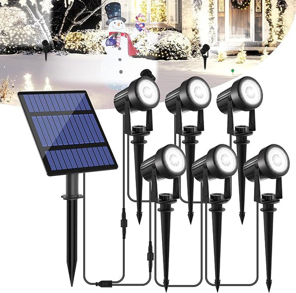 T-SUNUS Christmas Solar Garden Spotlight Outdoor 6-in-1 White Landscape Spot Lights IP65 Waterproof Separated Panel | Lumora