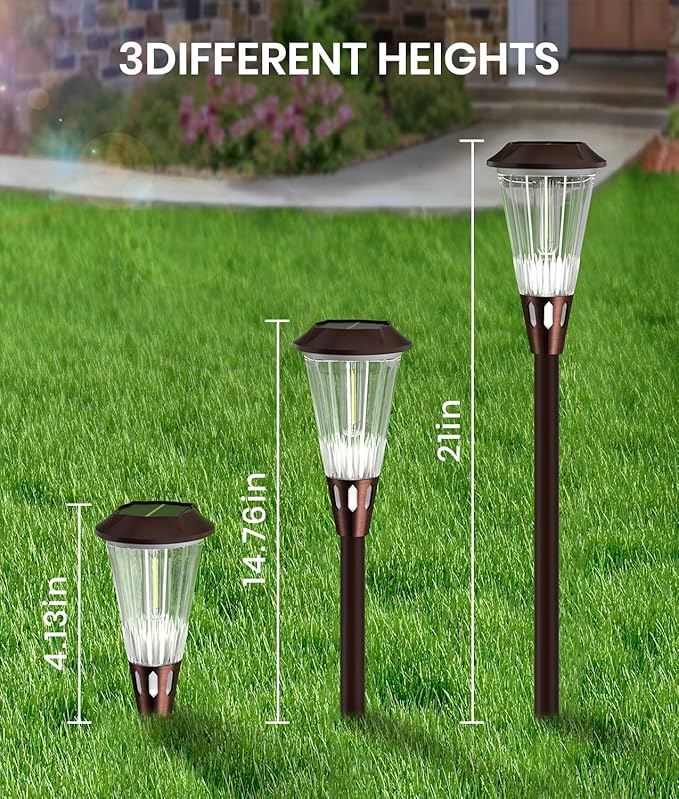 Super Bright Solar Pathway Lights 2 Pack, 2-in-1 Warm&Cold Light 3000K/6500K Waterproof IP65, Outdoor Solar Powered Lights for Garden,Path,Yard,Driveway,Landscape