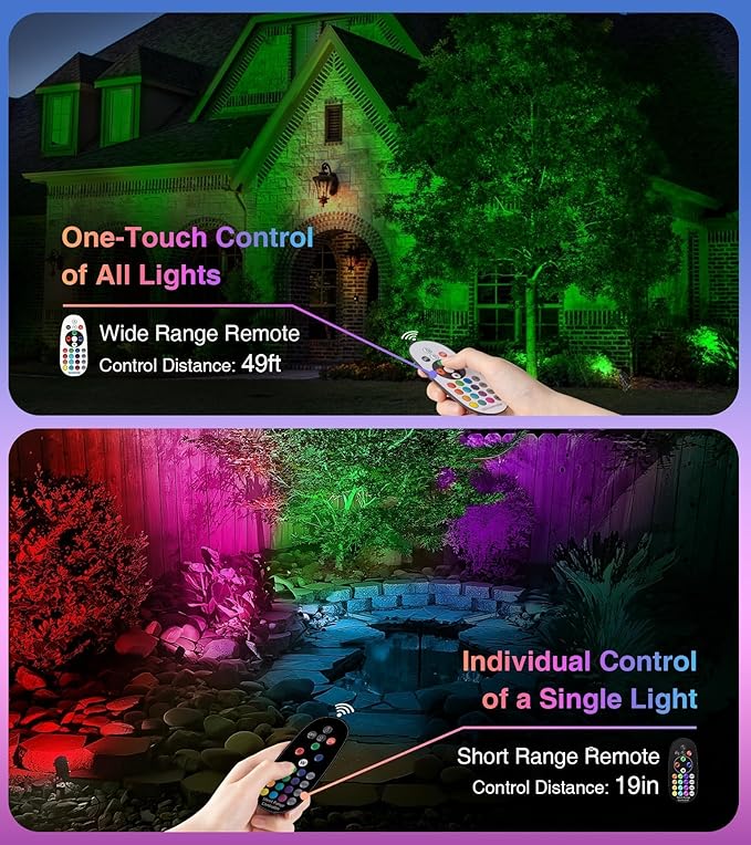 SUNVIE RGBW Spot Lights Outdoor Color Changing Landscape Lighting 12W LED Outdoor Spotlights with Remote Control | Lumora