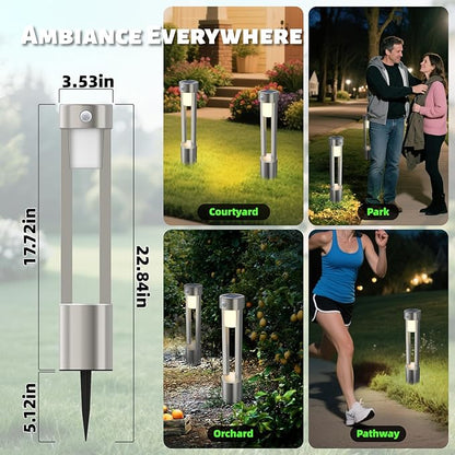 Solar Bollard Lights Outdoor Stainless Steel Pathlight Security Light Motion-Sensor Security Light Metal 2Pack