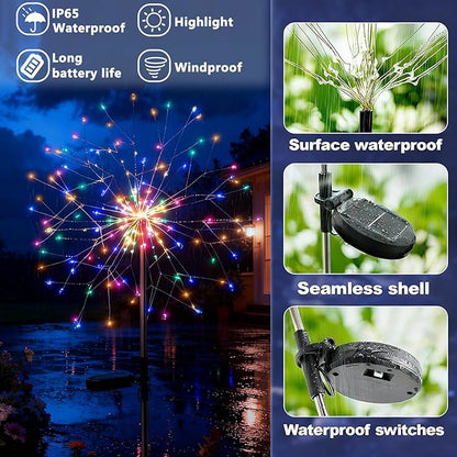 210 LED Solar Firework Lights, 8 Modes Solar Garden Lights Outdoor Waterproof Decorative, Multicolor Fairy Light for Yard, Patio, Pathway Walkway Party Wedding Christmas Decor