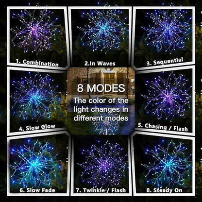 210 LED Solar Firework Lights, 8 Modes Solar Garden Lights Outdoor Waterproof Decorative, Multicolor Fairy Light for Yard, Patio, Pathway Walkway Party Wedding Christmas Decor