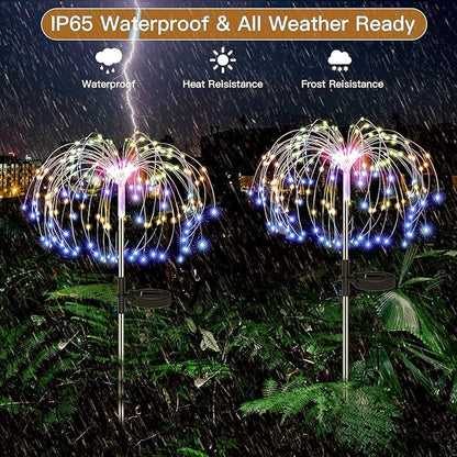 Redefun Solar Fireworks Lights for Outside 2 Pack 120 LEDs Solar Garden Decor, 8 Modes Sparkler Light Waterproof Starlit Starburst Lights for Yard Flower Bed Lawn Pathway Decorations - Multicolor
