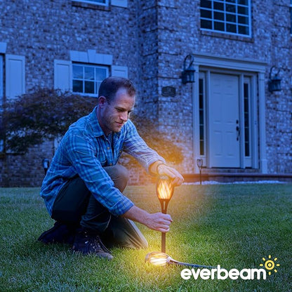 Everbeam P2 Solar Flickering Flame Torch Light - Automatic IP65 Waterproof Solar Tiki Lights with A Stunning Realistic Flame & Distinctive Lampshade - Quick No Tool Installation - 1 Pack