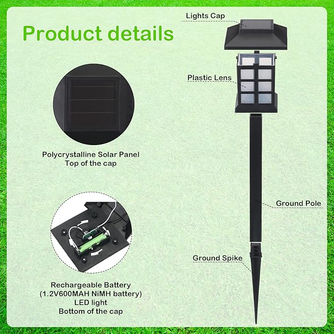 Hortsun 20 Pack Solar Pathway Lights, Outdoor Garden Solar Waterproof LED Landscape Lights for Yard Patio Lawn Pathway Decoration(Cold White)