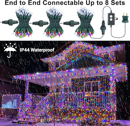 Brizled Christmas Lights, 33ft 100 LED Color Changing Christmas Tree Lights Connectable with Remote, 12 Modes Cool White & Colored Xmas Lighting, Clear Mini Xmas Lighting for Indoor Outdoor Home Decor