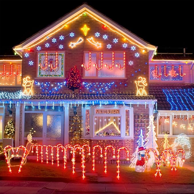 20 Pack 36" Candy Cane Lights Outdoor Pathway with Timer 6/18H, Real 30" (36" with Stake) Tall Candy Cane Pathway Lights, 62FT Christmas Decorations Outside, 8 Modes Warm LED Lights with Snowflake
