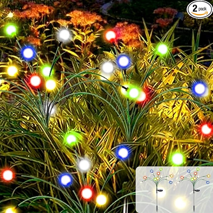 2 Pack Solar Garden Lights, 20 LEDs Solar Lights Outdoor, Solar Swaying Firefly Lights, Garden Solar Lights, Solar Firefly Lights Outdoor Waterproof for Yard Patio Pathway Decoration