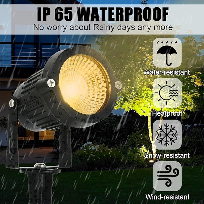 LED Landscape Spotlights Low Voltage 5W 12V 24V Garden Pathway Lights Waterproof IP66 Warm White Walls Trees Flags Outdoor Landscape Lights with Stakes(2P)