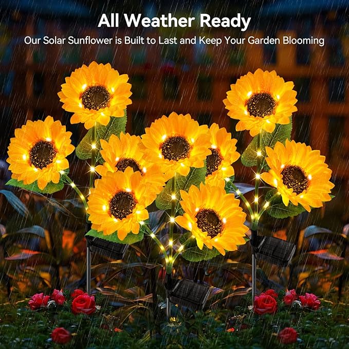 KOOPER 3 Pack Solar Sunflower Lights+ 8 Paack Solar Pathway Lights Outdoor