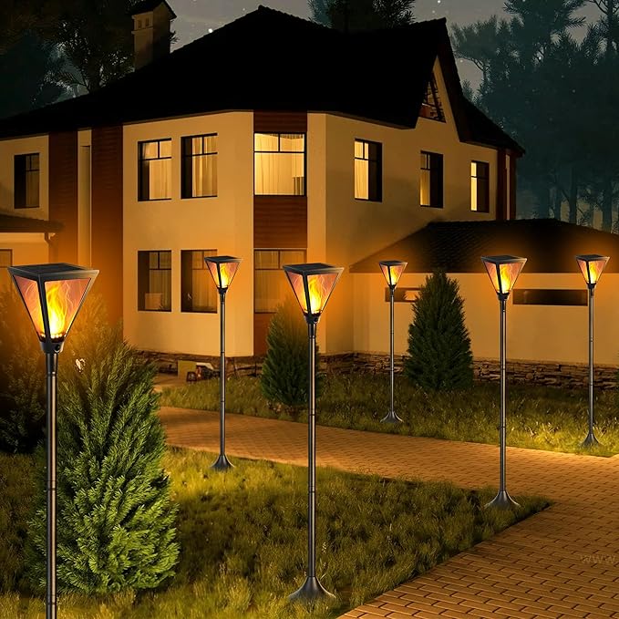 iBaycon 2 Pack 54" Solar Flame Post Lights, Flickering Flame Solar Lamp Post Lights Outdoor Waterproof for Yard Lawn Patio Decor
