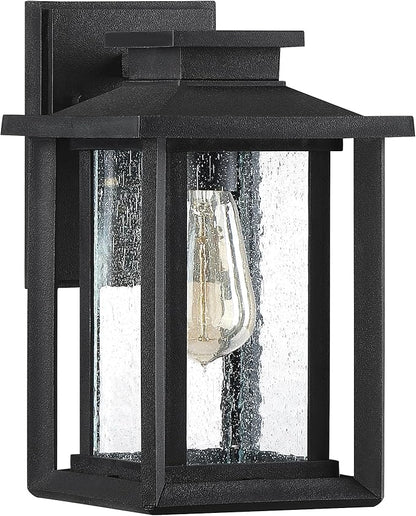 Quoizel Wakefield Vintage Wall Sconce, Coastal Armour 11 Inch 1-Light Earth Black Wall Lantern, Clear Seedy Glass Light Fixtures, 100W Medium Base Bulb, Outside Lights for Patio, Porch or Garage