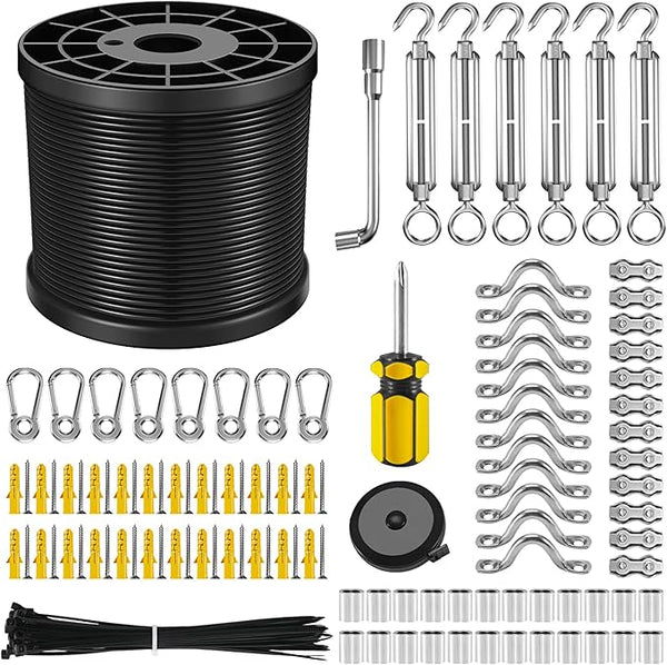 NEREUS String Light Hanging Kit with 250 Ft Vinyl Coated 304 Stainless Steel Cable, String Light Suspension Kit | Lumora
