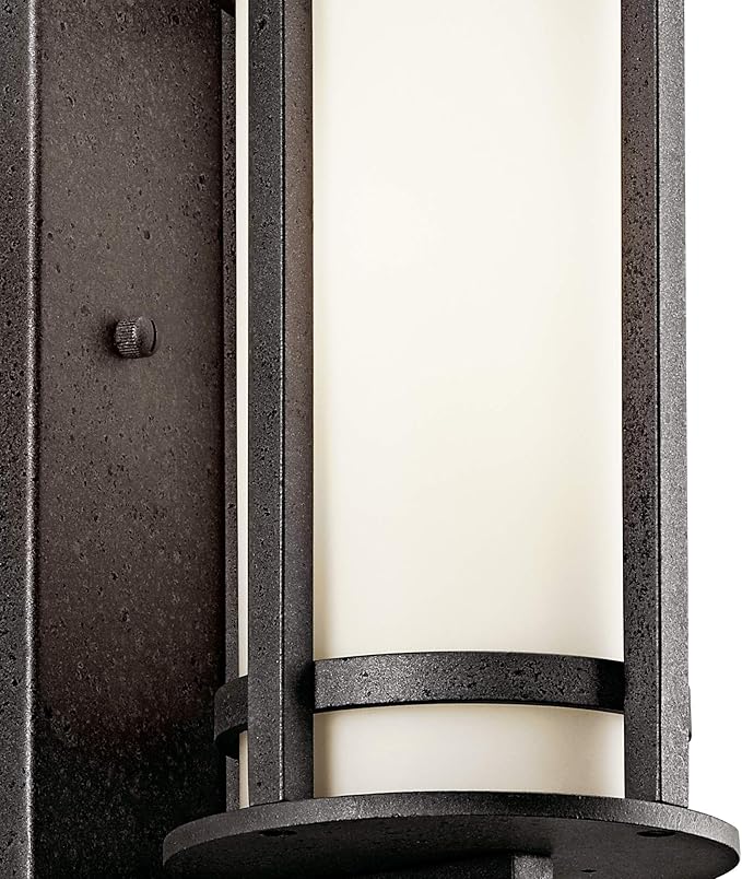 Kichler Camden 11" 1 Light Outdoor Wall Light with Opal Etched Glass in Anvil Iron, 9.5 in | Lumora