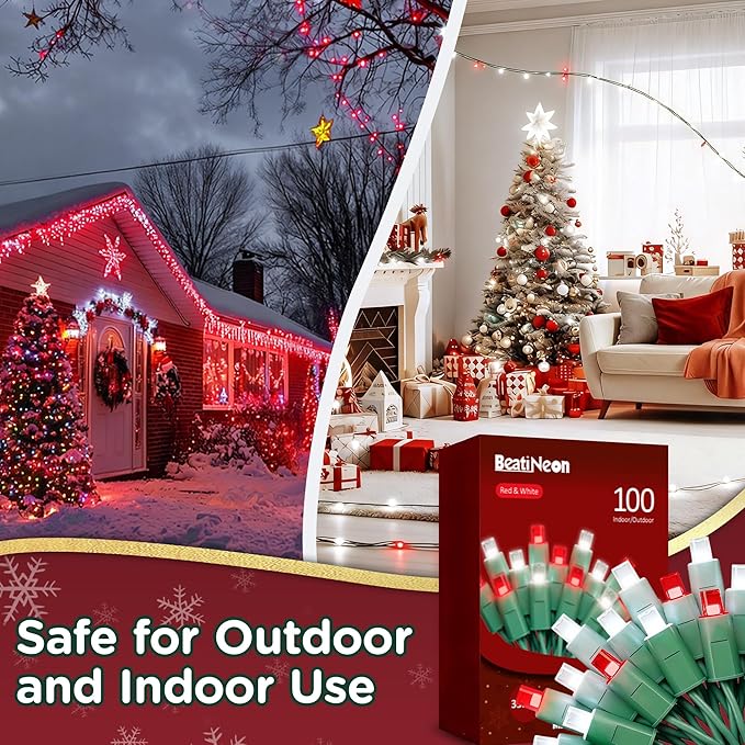 LED Valentines Day Lights (Red & White - Breathing, 33.3FT), Mini LED Christmas String Lights, Waterproof Fairy Lights for Outdoor Indoor Holiday Party Patios Wedding Halloween Xmas Decor