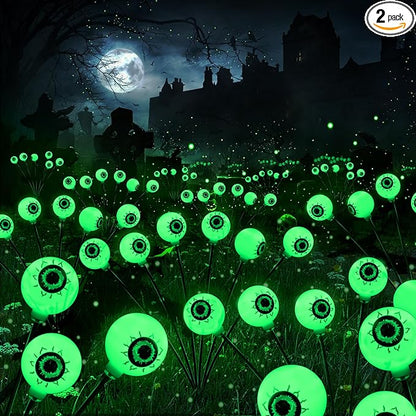 Brizled Solar Halloween Lights, 2 Pack Total 12 LED Green Halloween Eyeball Lights, 2 Modes Outdoor Green Eyeball Light, Swaying Outside Scary Pathway Light Waterproof for Garden Yard Lawn Path Decor