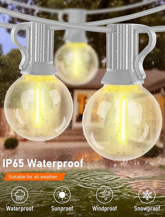 25Ft LED String Lights Outdoor, G40 Globe Patio Lights with 27 Shatterproof LED Bulbs, Waterproof Dimmable Hanging | Lumora