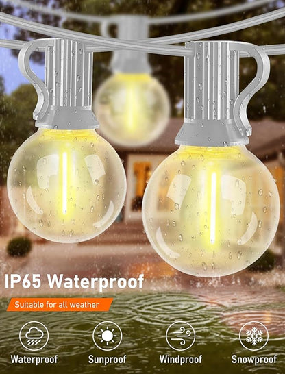 Outdoor LED String Lights 50ft - G40 Edison Bulbs with Clear Plastic Globes, Dimmable Waterproof Commercial Grade Fairy Lights for Wedding/Backyard/Cafe, Indoor Outdoor Party Decoration (Warm White)