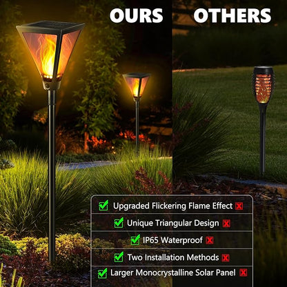 iBaycon 2 Pack 28" Solar Flame Torch Lights, Flickering Flame Garden Lights Outdoor Waterproof, Solar Pathway Light for Yard Lawn Path Landscape Decor