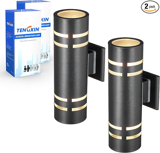 TENGXIN 2 Pack Patio Wall Light,Modern Outdoor Wall Sconce with Stainless Steel Cylinder, Wall Mount Light Exterior | Lumora