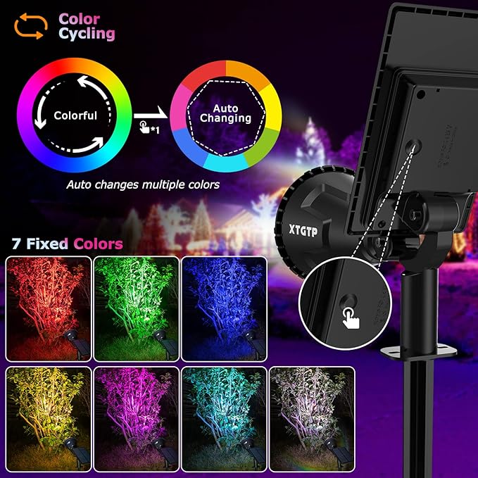 Solar Color Spot Lights Outdoor, 21 LEDs Color Changing Outdoor Lights, IP67 Waterproof RGB Multicolor Yard Solar | Lumora