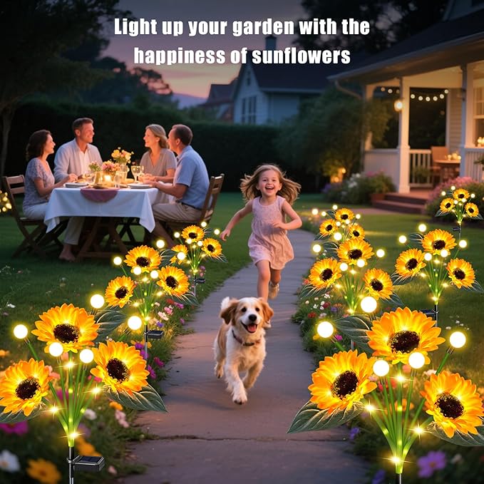 Solar Sunflower Lights 2 Pack Waterproof LED Firefly Garden Decor for Mom Grandma