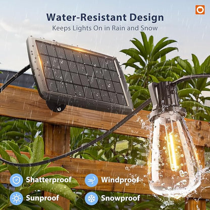 addlon 102FT(96+6) Solar String Lights Outdoor with Remote, Waterproof Patio Lights with 30 Shatterproof LED Bulbs, 30H+ Long-Lasting Dimmable & Timable Solar Light for Backyard Camping Garden Decor