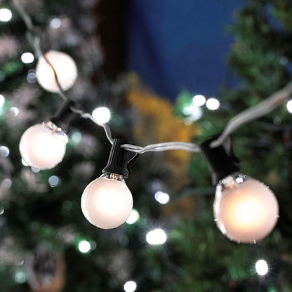 G50 Patio String Lights with 25 Frosted Globe Bulbs – Outdoor String Lights – Market Bistro Café Hanging String Lights – Patio Garden Umbrella Globe Lights - Black Wire - 25 Feet