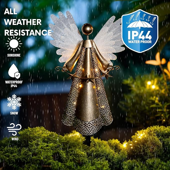 Solar Angel Garden Lights, Outdoor LED Metal Decor, Waterproof Pathway, Lawn Lighting, Unique Gift for Women, Mom | Lumora