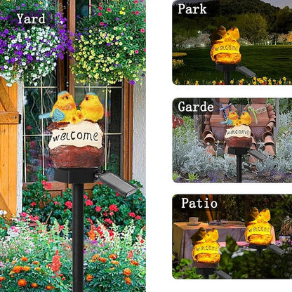 Solar Decor Lights, Welcome Birds Solar Powered Outdoor Garden Light, Resin Animal LED Lights with Stake, Waterproof Solar Stake Lights Decoration for Patio Yard Art Garden Lawn (Yellow)