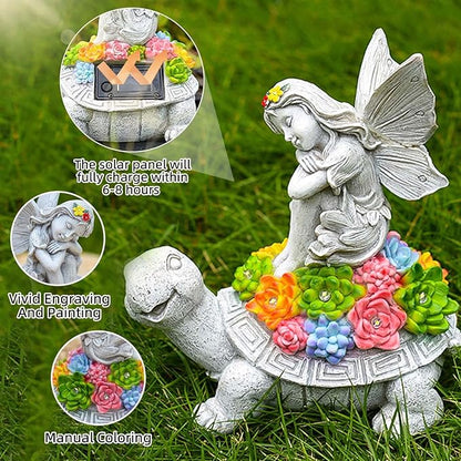 Garden Decor Solar Statue Lights, Outdoor Resin Turtle and Angel Statues, Turtle Figurine for Patio Lawn Front Porch Yard Decoration - Housewarming Birthday Gifts for Mom Grandma Women