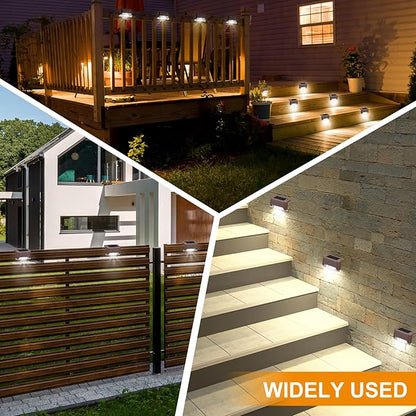 Geelin 32 Pcs Solar Deck Lights Outdoor, Waterproof LED Solar Step Fence Lights for Stairs, Step, Railing, Patio, Driveway, Garden, Pathway and Yard(Brown Shell Cool White Light)